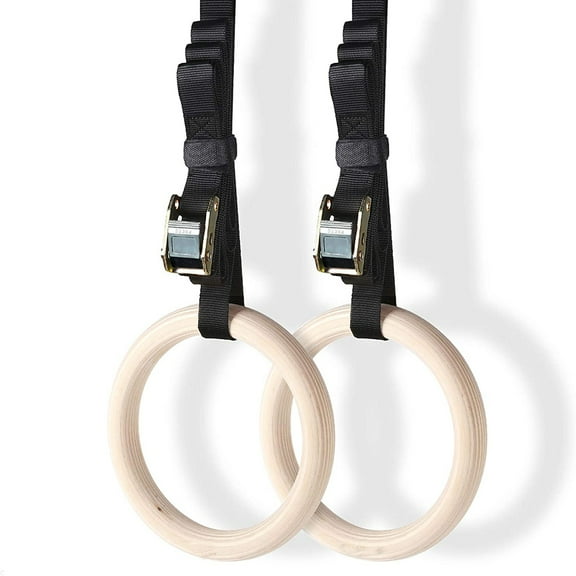 Outdoor & Indoor Gym Equipment Gymnastics Rings Wooden Gymnastics Rings Outdoor & Indoor Gym Rings with Adjustable Nylon Straps, Training Rings for Muscle Training, Stability and