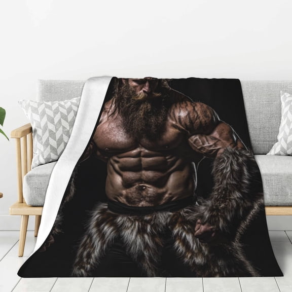 Muscle Wild Man (2) Throw Blanket for Stylish Warm Winter Cabin Ultra-Soft Micro Fleece Blanket, Premium Microfiber, Silky Soft, Plush, Warm and Lightweight for Couch, Sofa, Bed - 60"X50"