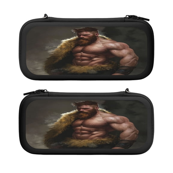 Muscle Wild Man, Carrying Case For Nintendo Switch & OLED Version, Eva Lightweight Shockproof Protective Pouch Case for Game Console & Accessories with 10 Game Card Slot & Wristband, Black