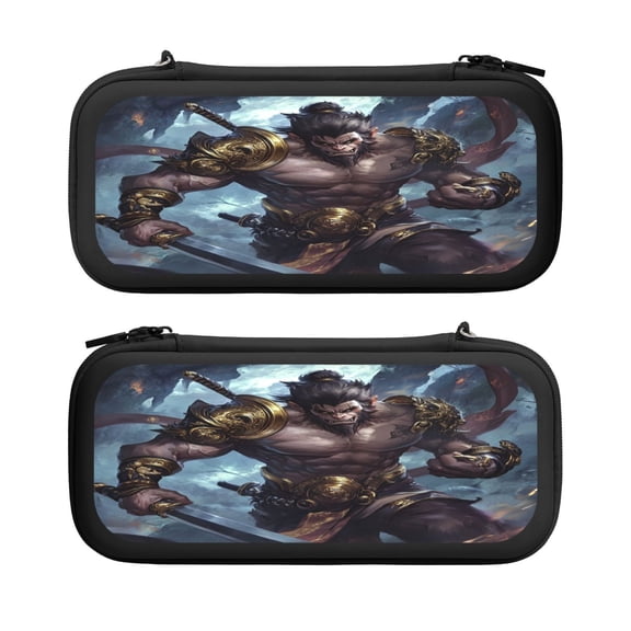 Muscle Wukong, Carrying Case For Nintendo Switch & OLED Version, Eva Lightweight Shockproof Protective Pouch Case for Game Console & Accessories with 10 Game Card Slot & Wristband, Black