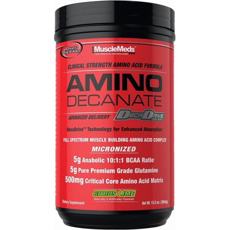 MuscleMeds Amino Decanate – 5?g Leucine-Loaded BCAAs, 5?g Glutamine & 500?mg CCAA Matrix – Citrus Lime, 13.5?oz (30?Servings)