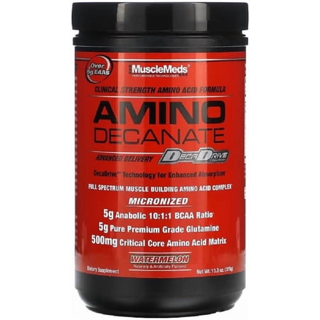 MuscleMeds Amino Decanate – 5?g Leucine-Loaded BCAAs, 5?g Glutamine & 500?mg CCAA Matrix – Watermelon, 13.5?oz (30?Servings)