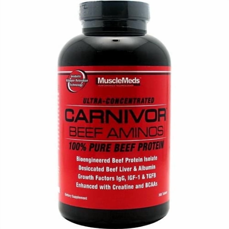 l carnitina im alergy to beef MuscleMeds Carnivor Beef Aminos, Creatine Muscle Gain Supplement, BCAA  Protein, 300 Ct
