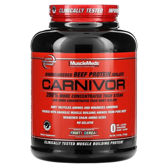 MuscleMeds CARNIVOR Beef Protein Isolate Powder 23g Protein for Muscle Building & Recovery Sugar-Free, Lactose-Free Fruity Cereal, 56 Servings