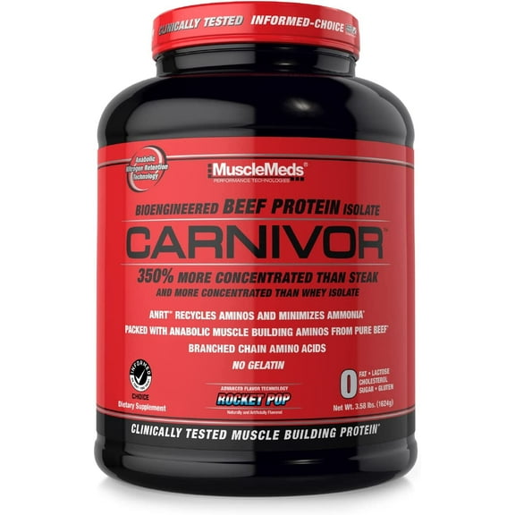 MuscleMeds CARNIVOR Beef Protein Isolate Powder, Lactose Free, Sugar Free, Fat Free, 23g Protein, Rocket Pop, 56 Servings