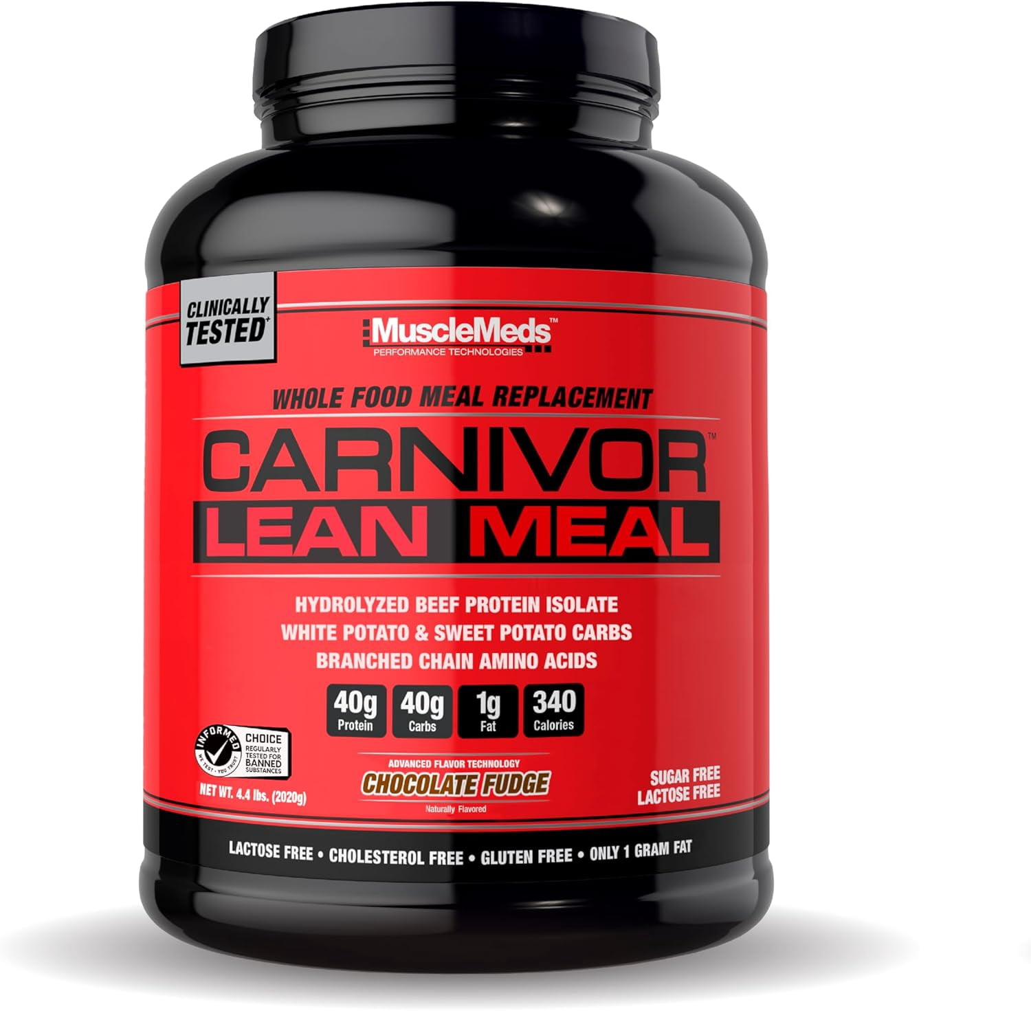 MuscleMeds Carnivor Lean Meal Whole Food Meal Replacement Shake – 40g Beef Protein Isolate & Carbs – Sugar-Free, Lactose-Free – Chocolate Fudge, 4.4 lbs