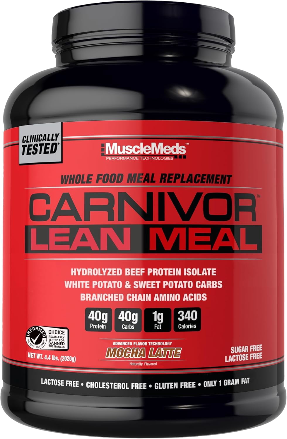 MuscleMeds Carnivor Lean Meal Shake – Whole Food Meal Replacement with Beef Protein Isolate, Sweet Potato, 40g Protein, Mocha Latte – 20 Servings