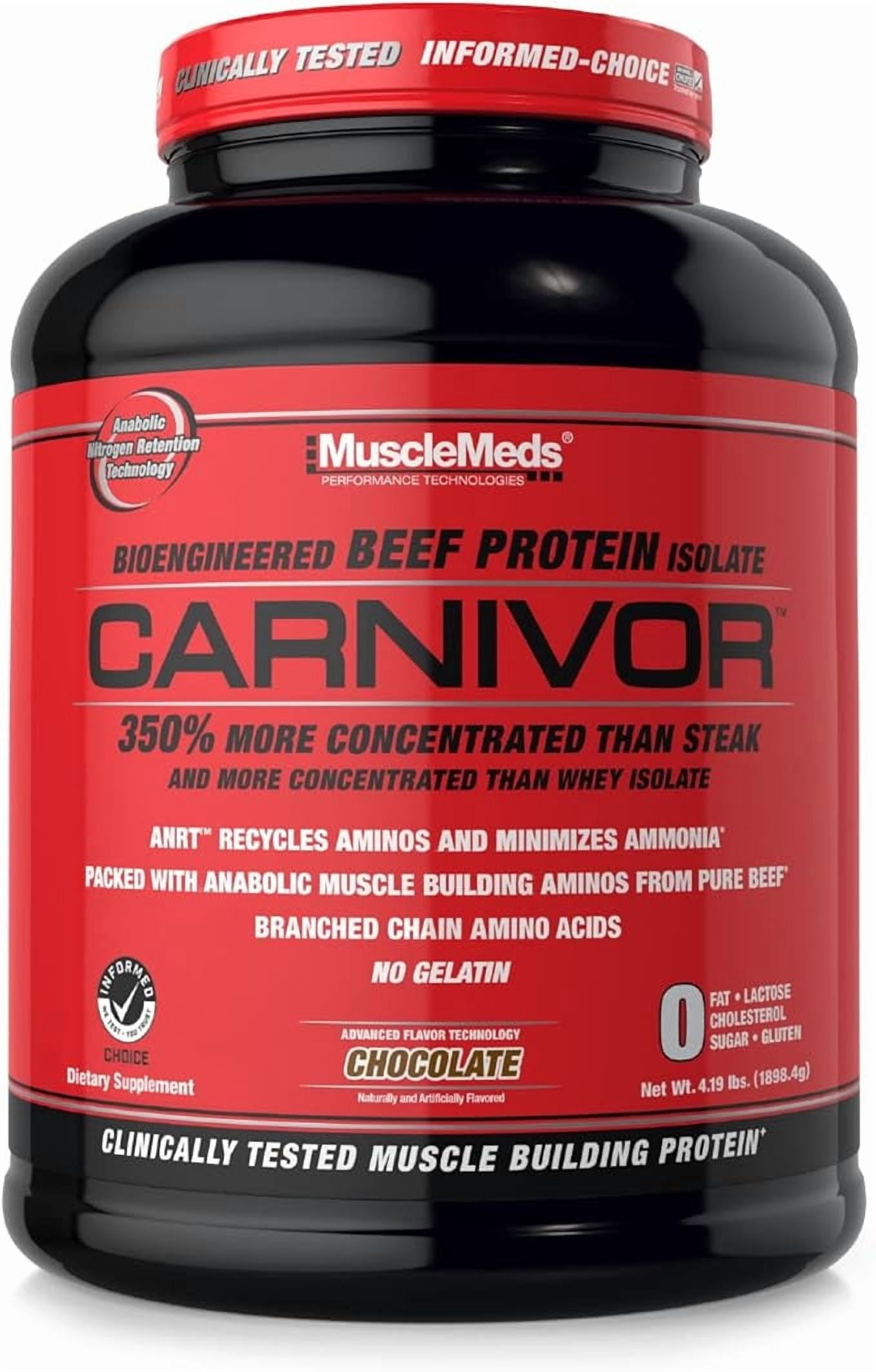 MuscleMeds CARNIVOR Beef Protein Isolate Powder, Muscle Building, Recovery, Lactose Free, Sugar Free, Fat Free, 23g Protein, Halal Certified, Chocolate, 56 Serv