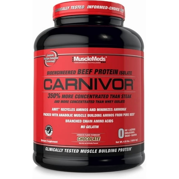 MuscleMeds CARNIVOR Beef Protein Isolate Powder, Muscle Building, Recovery, Lactose Free, Sugar Free, Fat Free, 23g Protein, Halal Certified, Chocolate, 56 Servings