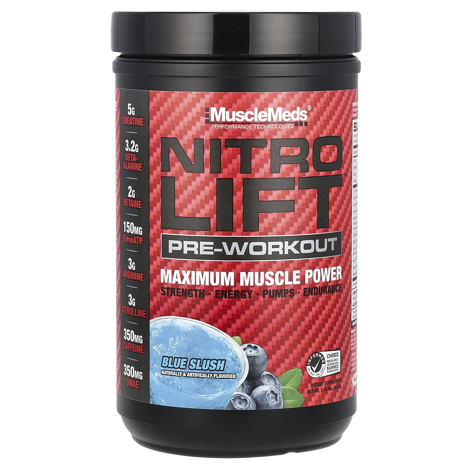 MuscleMeds Nitro Lift™ PreWorkout, Blue Slush, 1.15 lbs (522 g