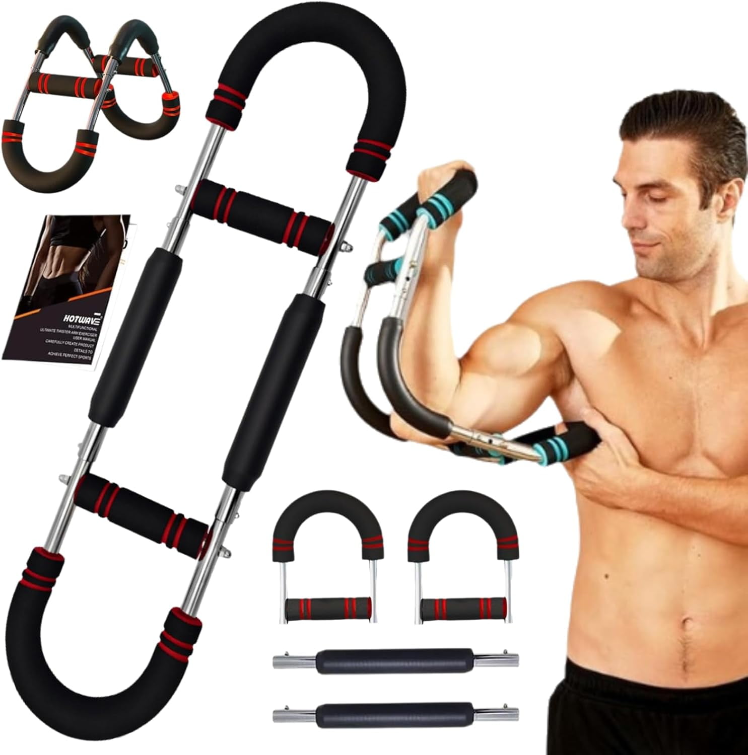 Mr Sculpt Gorilla Bar, U-Shape Twister Arm Trainer, 35-180lbs Adjustable Forearm Strengthener, Chest Exerciser for Men, Gorilla Bar Chest Exercise Equipment (Red,35-85 lbs