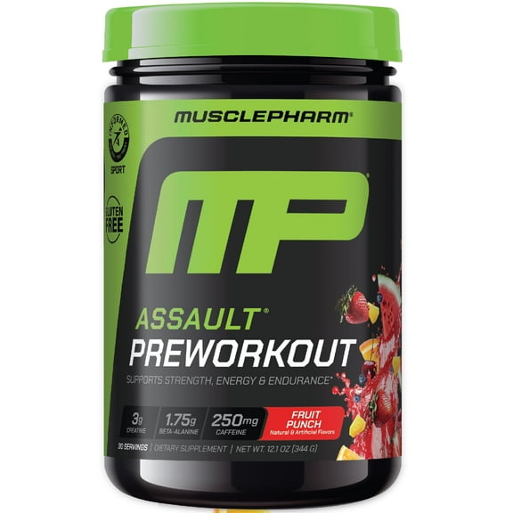 MusclePharm Assault Pre Workout Powder, Fruit Punch, 30 Servings