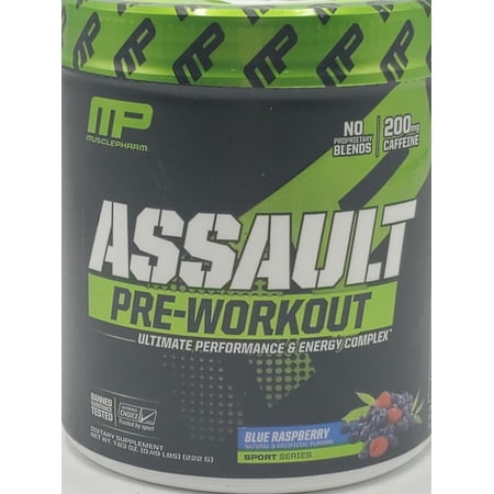 MusclePharm Assault Pre-Workout Powder, Pre-Workout Creatine for Energy, Focus, Strength, and Endurance with Creatine, Taurine, and Caffeine, Blue Raspberry, 30 Servings