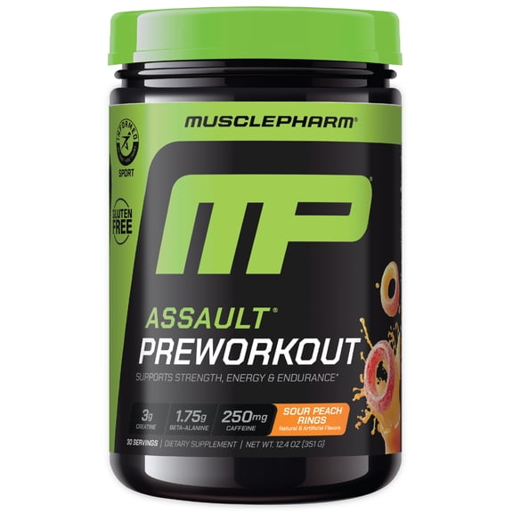 MusclePharm Assault Pre Workout Powder, Sour Peach Ring, 30 Servings