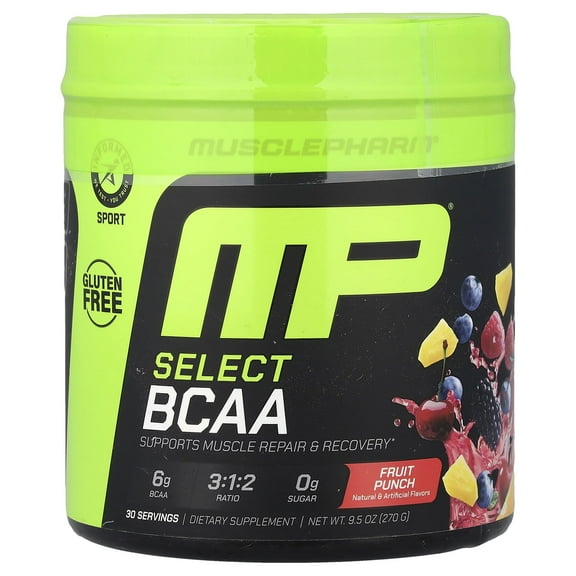 MusclePharm BCAA Essentials Powder, Post Workout Recovery, 30 Servings, Fruit Punch
