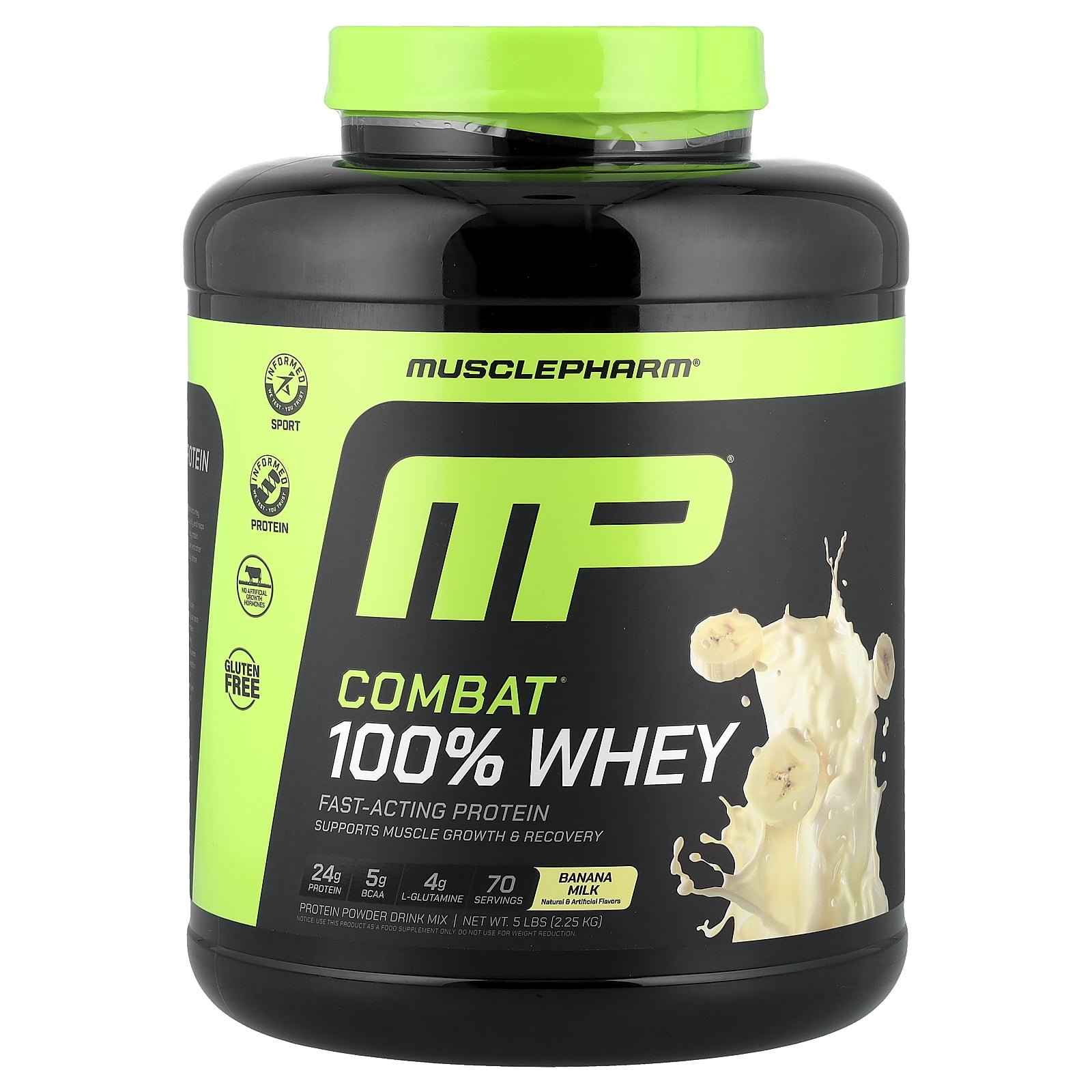 MusclePharm Combat® 100% Whey Protein Powder, Banana Milk, 5 lbs (2.25 kg)