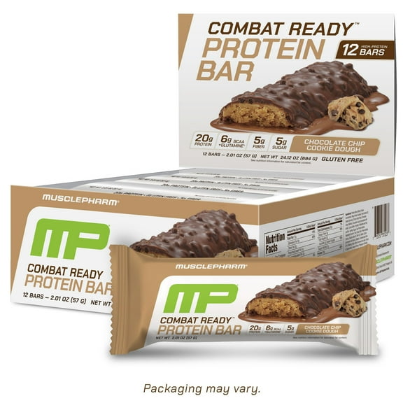 MusclePharm Combat Crunch Protein Bar, Chocolate Chip Cookie Dough, 20g Protein, 12 Ct