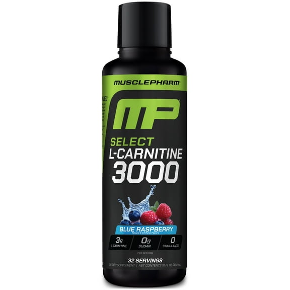 MusclePharm L-Carnitine 3000, The Ultimate Liquid L Carnitine Supplement for High-Performance, Supports Metabolism, Hydration & Energy, Zero Sugar Low Calories, Blue Raspberry Flavor, 32 Servings