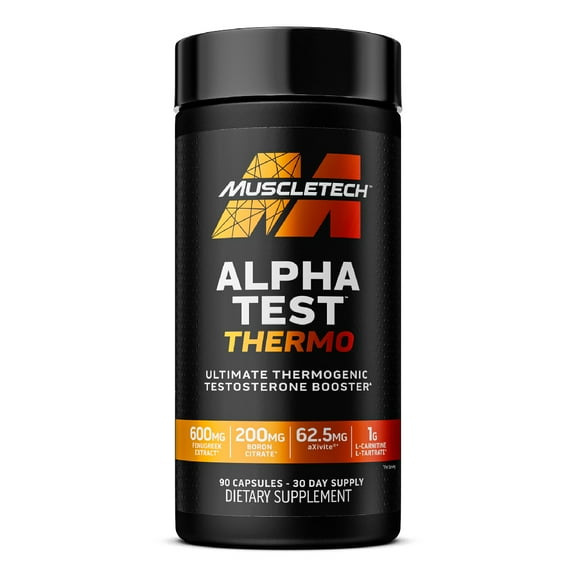 MuscleTech Alpha Test Thermogenic Testosterone Booster, Supports Muscle Building, 90 Ct