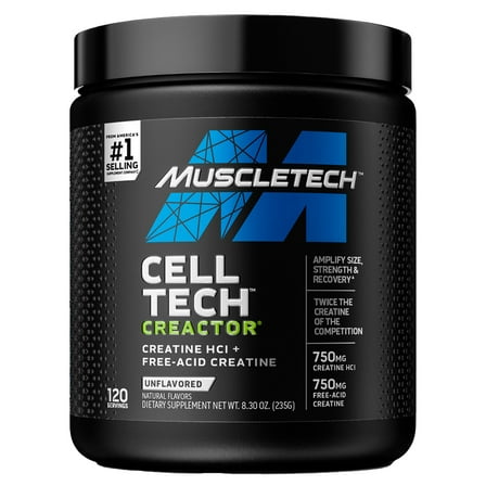 MuscleTech, Cell Tech CREACTOR, Creatine HCI + Free-Acid Creatine, Unflavored, 8.30 oz (235 g)