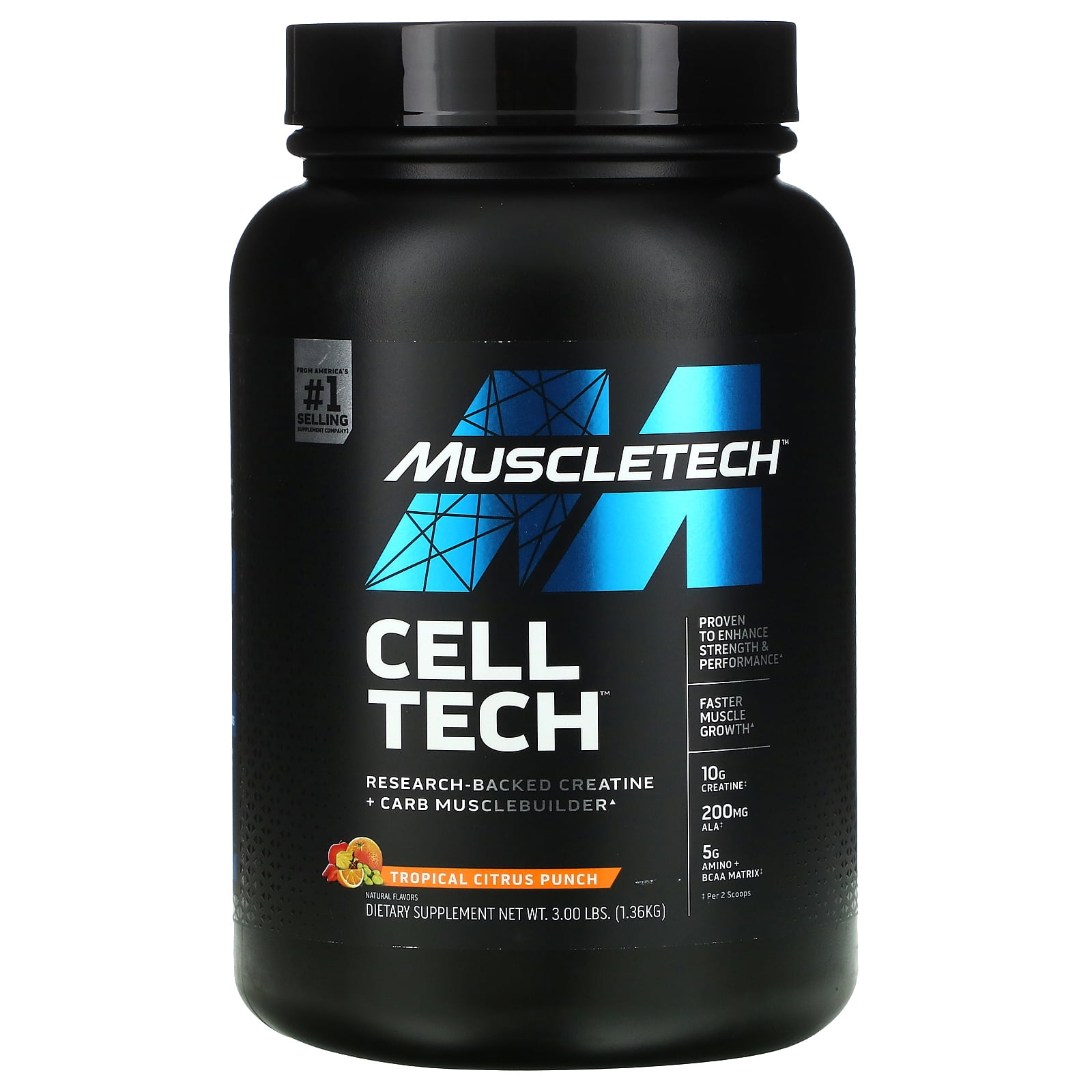 MuscleTech Cell-Tech Creatine, Tropical Citrus Punch, 3 lbs (1.36 kg)