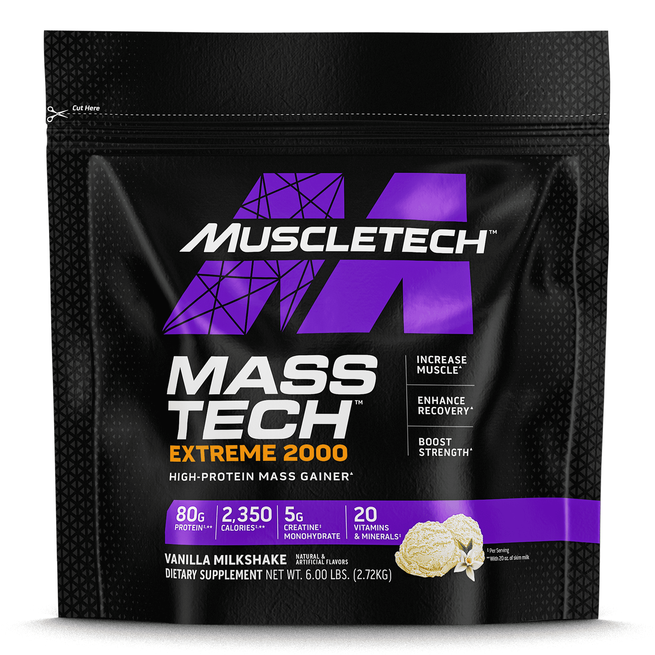 MuscleTech Mass-Tech Extreme 2000, Vanilla Milkshake, 6 lbs (2.72 kg)