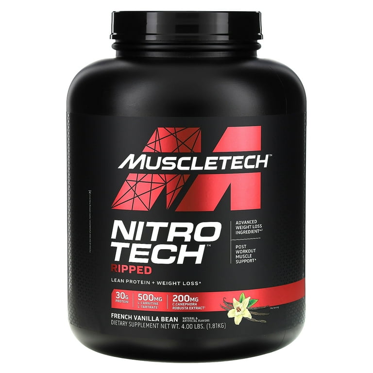 muscletech l carnitine MuscleTech Nitro-Tech Ripped, Lean Protein Powder for Weight Loss, French  Vanilla Bean, 4 lbs