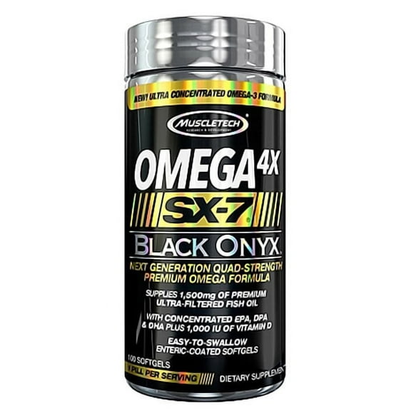 MuscleTech Omega 4X SX-7 Black Onyx 100 Softgels - FISH OIL High Dose Potency, Natural Orange