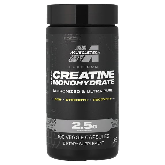 MuscleTech Platinum, 100% Creatine Monohydrate, 100 Veggie Capsules (1.25 g per Capsule)