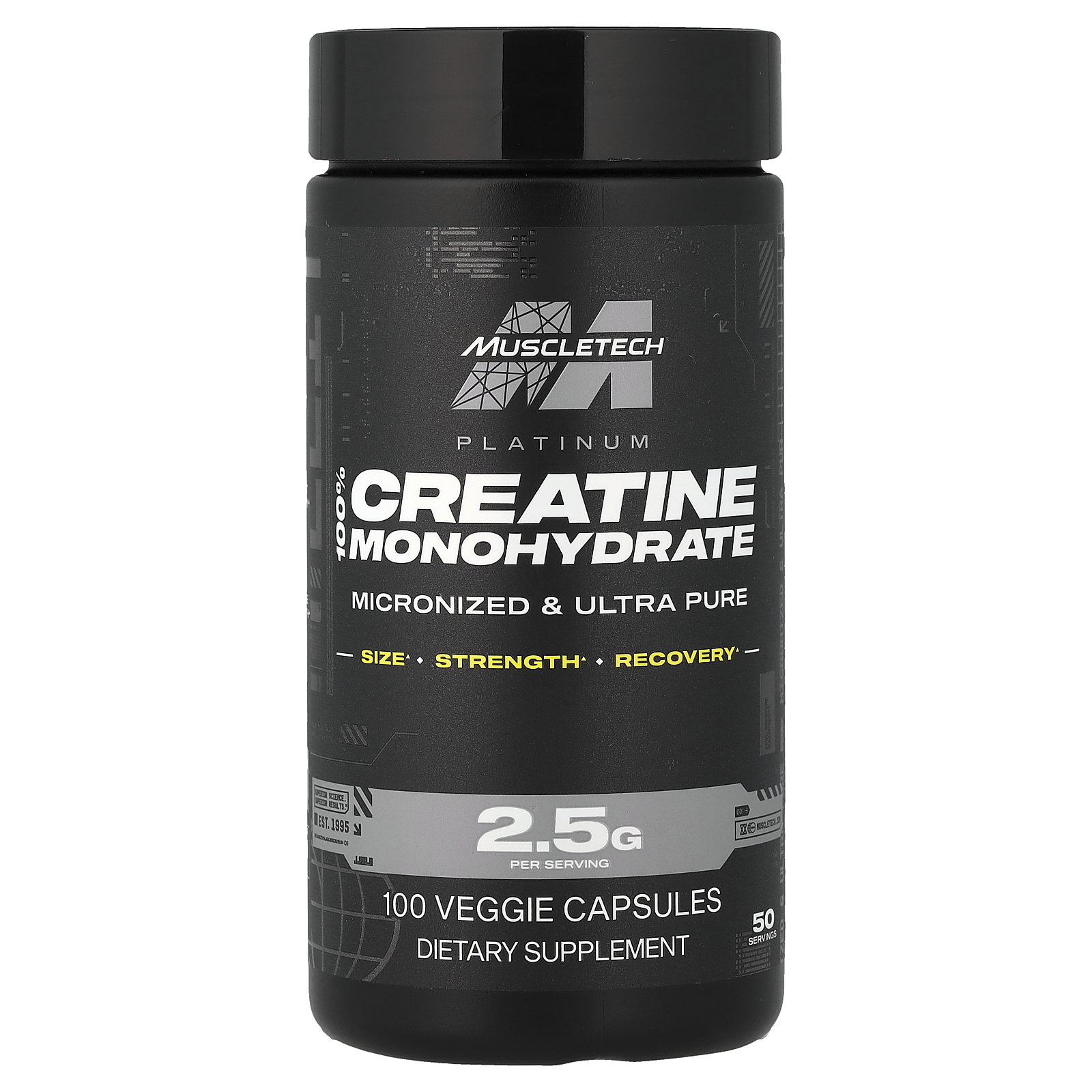 MuscleTech Platinum, 100% Creatina Monohidrato, 100 Cápsulas Vegetales (1.25 g por Cápsula)