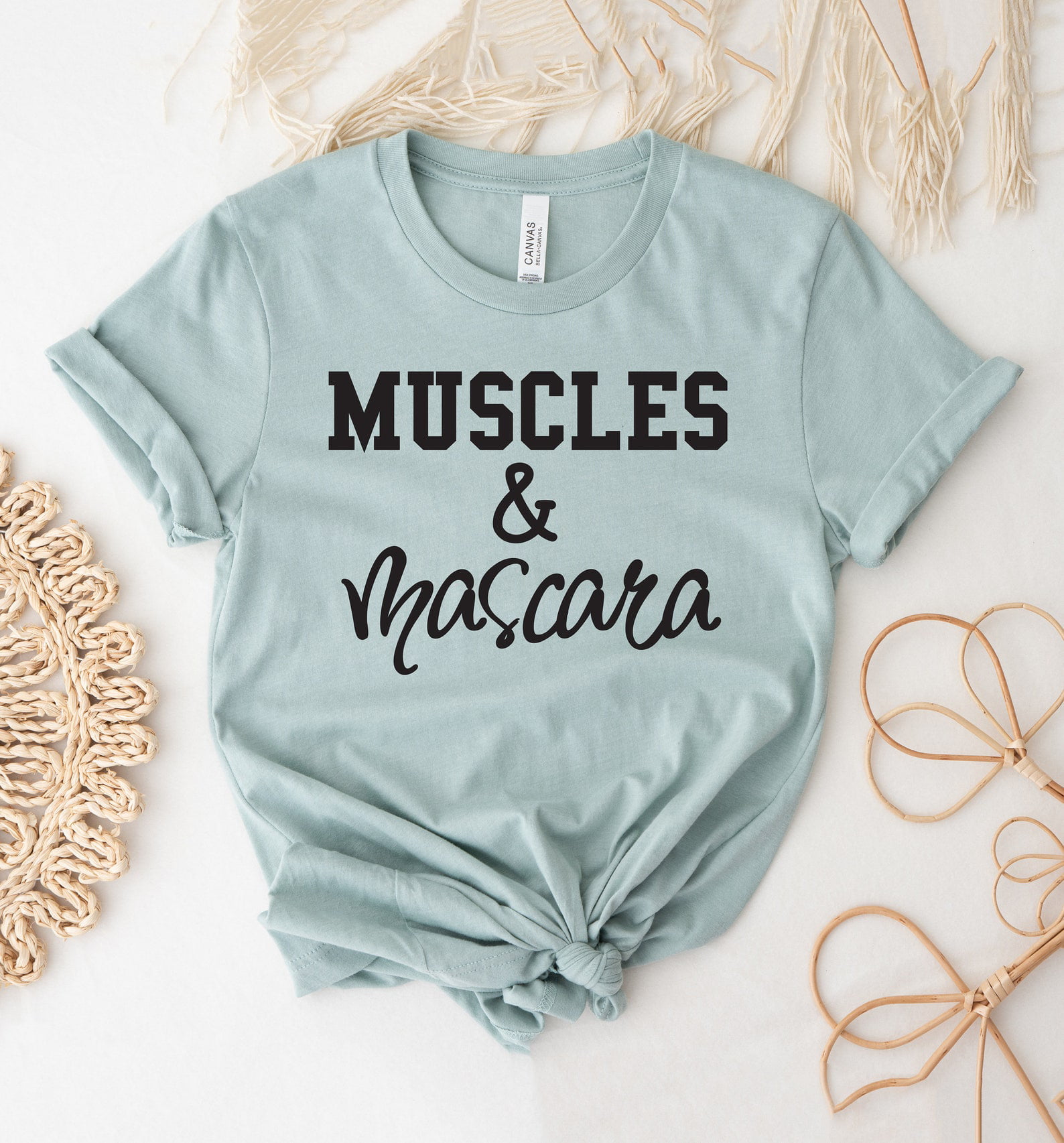 Muscles And Mascara T-shirt Workout Shirt Tee Gym Top Lover Gift Fitness  Shirts Installing Motivational Women's Girl's Solid Box Makeup 