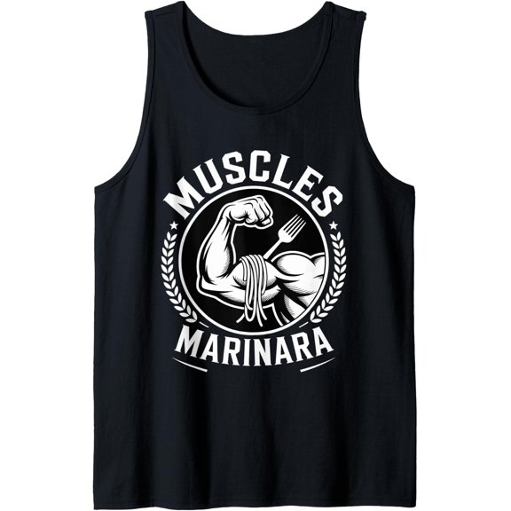 Muscles Marinara Bodybuilder Gym Exercise Puns - Tank Top Size S-3XL