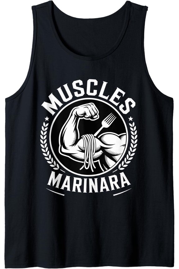 Muscles Marinara Bodybuilder Gym Exercise Puns - Tank Top Size S-3XL