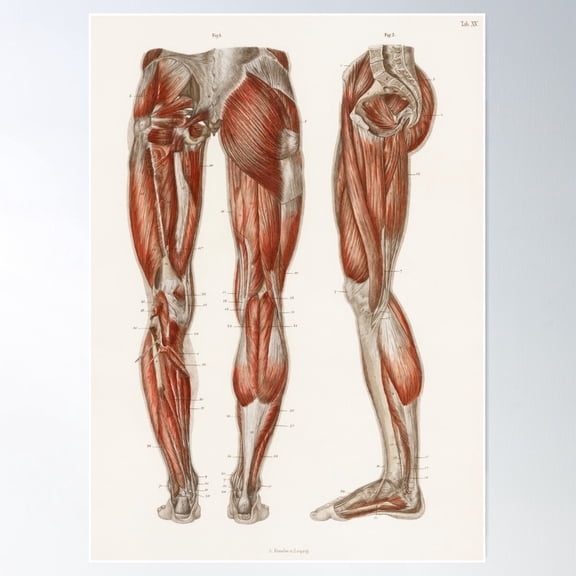 Muscles Of The Legs Educational Chart Vintage Anatomy Poster Wall Art, Modern Wall Decor For Living Room Bedroom, Poster Only