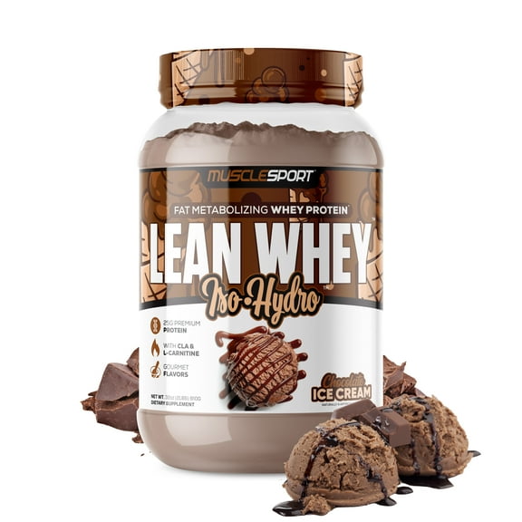 Musclesport Lean Whey™ Iso Hydro Protein Powder, Chocolate Ice Cream - Gluten Free - 2lb, 25g of Protein  - Low Fat - Low Carb - Fitness & Nutrition