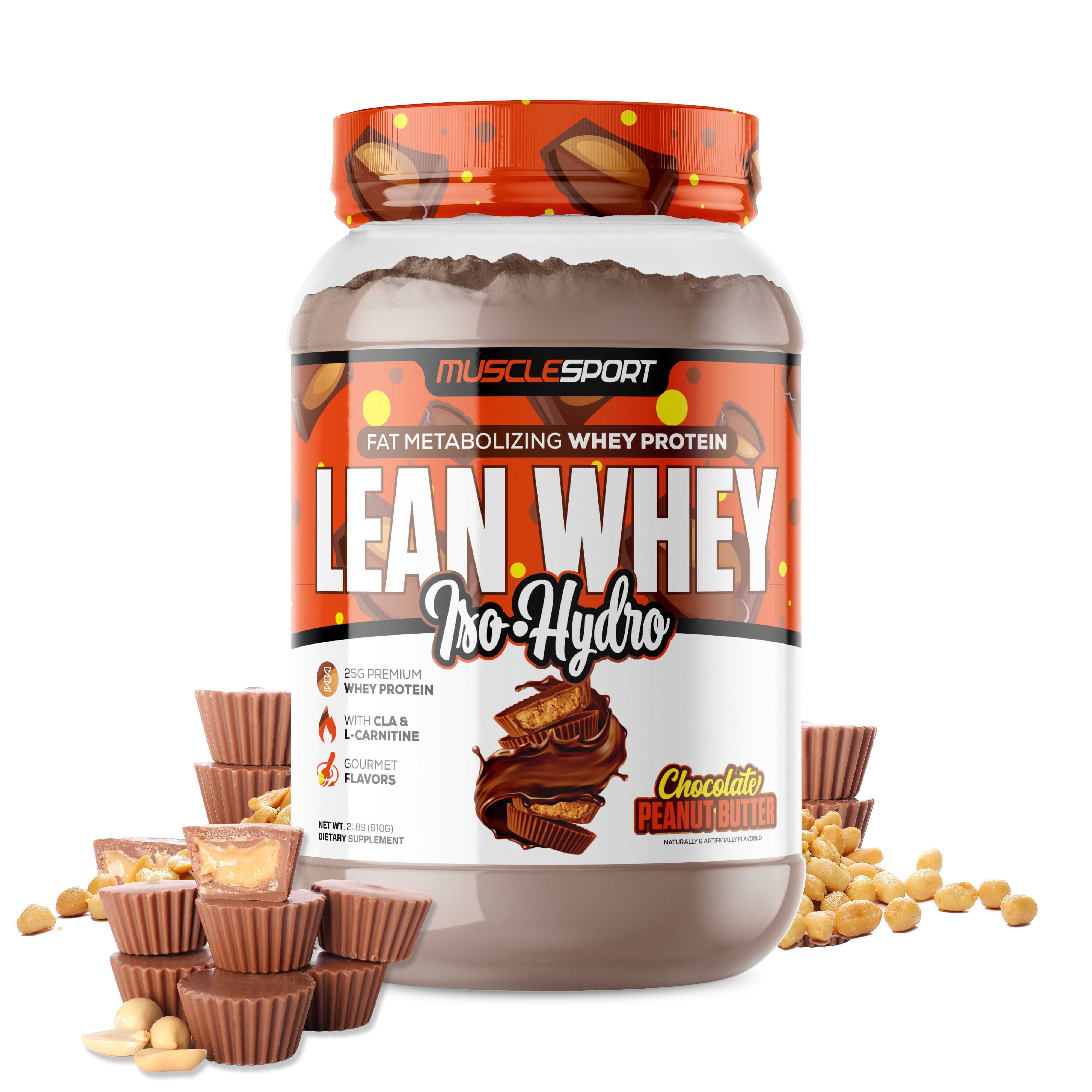Musclesport Lean Whey Iso Hydro Protein Powder, Chocolate Peanut Butter,  2lb, 25g Protein, Low Carb