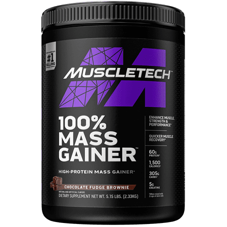 Muscletech Pro Series 100% Mass Gainer Protein Powder, Chocolate Fudge Brownie, 60g Protein, 5.15 lb