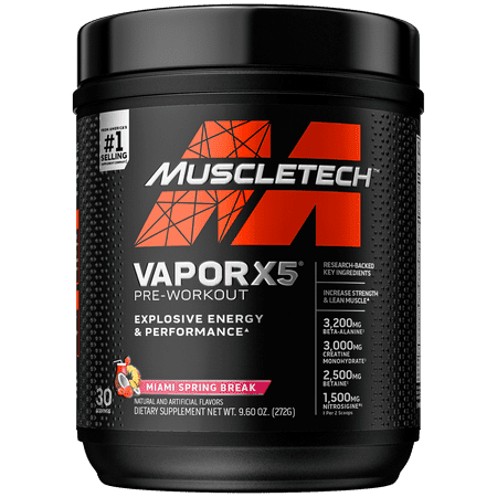 Muscletech Vapor X5 Pre-Workout Powder Explosive Energy, Miami Spring Break,9.6 oz, 30 Servings