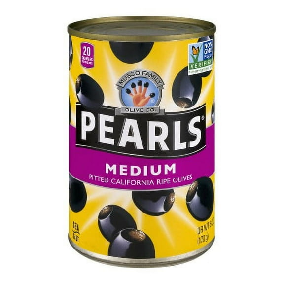 Musco Family Olive Company Pearls Pitted California Ride Olives, Medium, 6 Oz (Pack of 2)