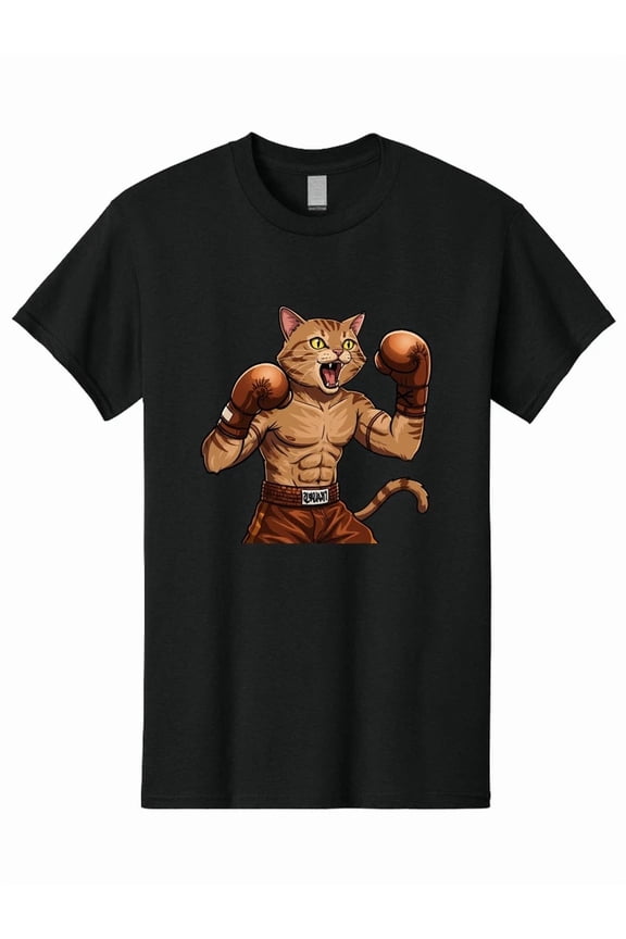 Muscular Cat Boxer Funny Animal Boxing Tee Gym Fitness Weightlifting Unisex T-Shirt, S-5XL
