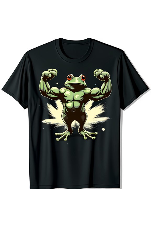 Muscular Flexing Biceps T-Shirt Funny Green Design on Black Tee