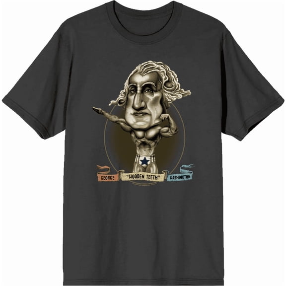Muscular George Washington Caricature Adult Charcoal Crew Neck Short Sleeve Tee-3XL