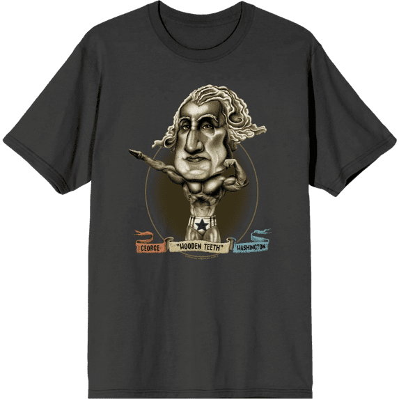 Muscular George Washington Caricature Adult Charcoal Crew Neck Short Sleeve Tee-XL