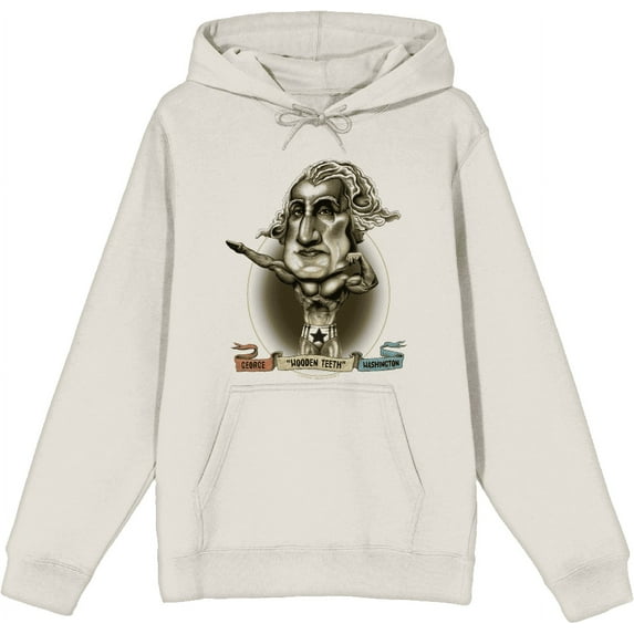 Muscular George Washington Caricature Adult Sand Long Sleeve Hoodie-XL