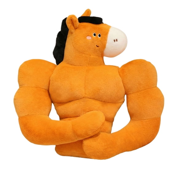 Muscular Horse Plush Toy Strong Snuggle Buddy Stuffed Animal Buff Pony Doll Funny Bodybuilder Theme Decor Gift for Fitness Enthusiasts and Office and Home Brown