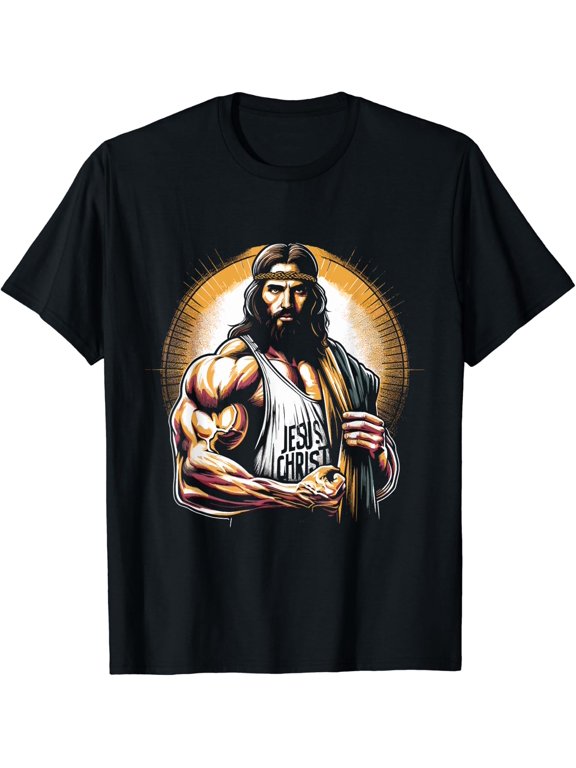 Muscular Jesus Christ Weightlifting Jesus Gym Sports T-Shirt