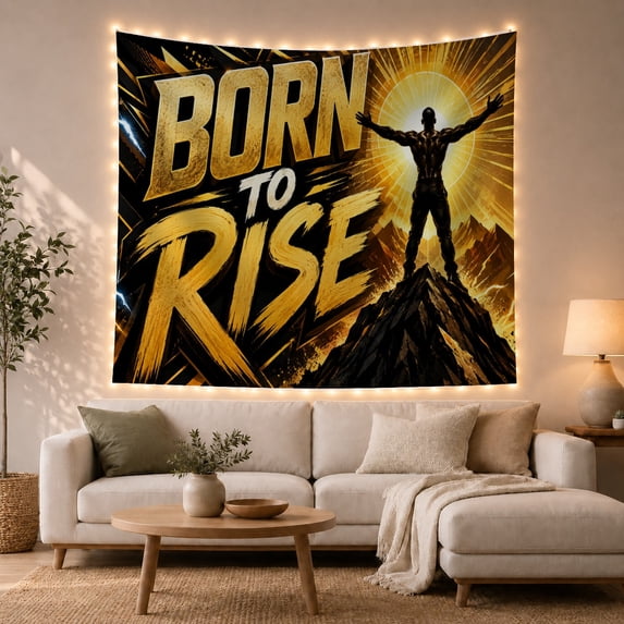 Muscular Male Figure with Silhouette Standing Triumphantly Atop, Mystical Fantasy for Space Lovers, Galaxy Room Decor, Housewarming Gift, Tapestry Wall Hanging for Bedroom and Dorm