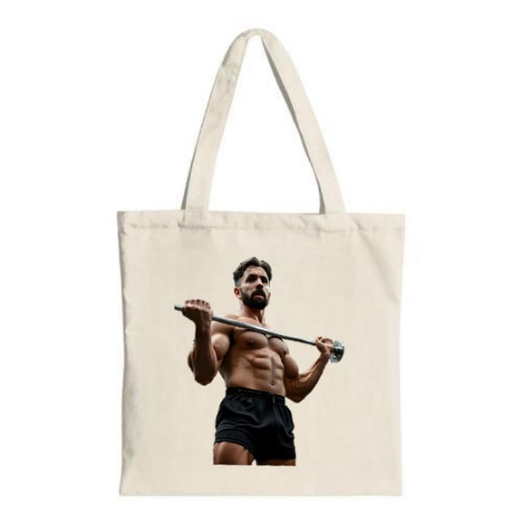 Muscular Man Lifting Barbell Tote Bag - Canvas Multifunctional Reusable Shopping Bag for Parties Travel & Shopping Bold Design
