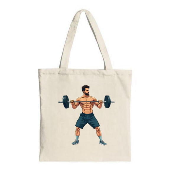Muscular Man Lifting Barbell Tote Bag - Canvas Natural Fabric Perfect for Shopping Travel & Parties Stylish & Multifunctional