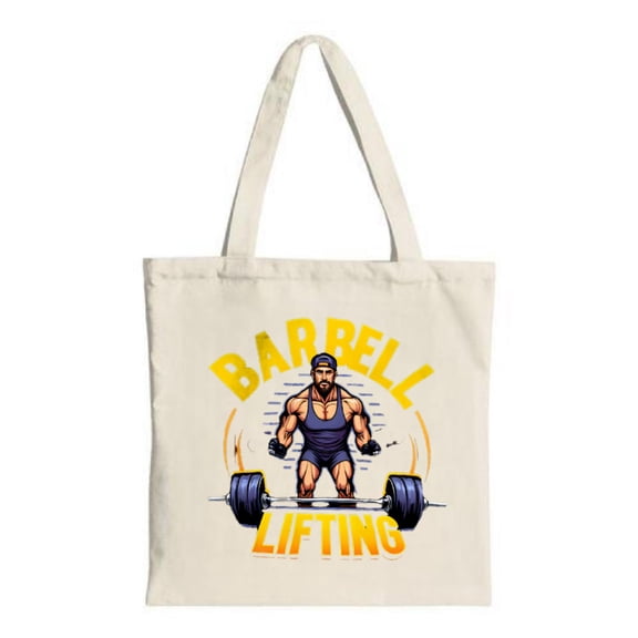 Muscular Man Lifting Barbell Tote Bag - Vibrant Canvas Perfect for Shopping Travel & Parties Fun Fitness Design